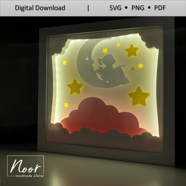 Girl on moon/ Baby girl with stars 3D Paper Cut Light Box Template Files,Shadow Box SVG,3D Papercut LightBox Svg File,Cricut Svg,Silhouette Girl on moon/ Baby girl with stars 3D Paper Cut Light Box Template Files,Shadow Box SVG,3D Papercut LightBox Svg File,Cricut Svg,Silhouette