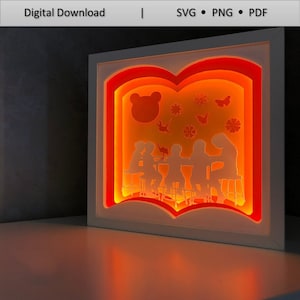 Profesor de arte con estudiantes, 3D Paper Cut Light Box Template Files, Shadow Box SVG, 3D Papercut LightBox Svg File DIY, Cricut, Silhouette Svg