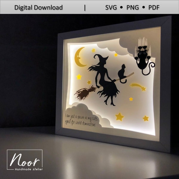 Witch/Cat 3D Paper Cut Light Box Template Files, Shadow Box SVG, 3D Papercut LightBox Svg File DIY, Cricut Svg, Silhouette Svg Witch/Cat 3D Paper Cut Light Box Template Files, Shadow Box SVG, 3D Papercut LightBox Svg File DIY, Cricut Svg, Silhouette Svg