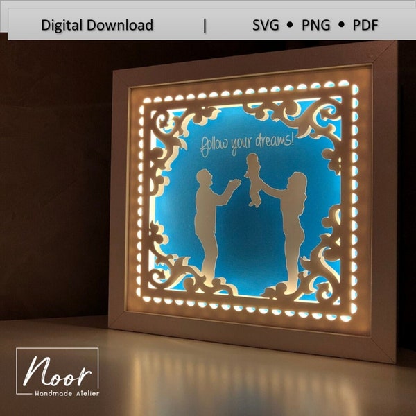 Happy family with new born 3D Paper Cut Light Box Template Files,Shadow Box SVG,3D Papercut LightBox Svg File DIY,Cricut Svg, Silhouette Svg