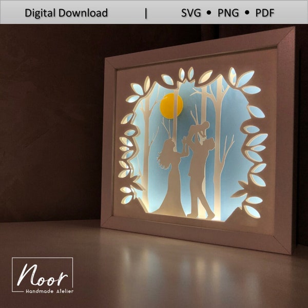 Family with new born baby 3D Paper Cut Light Box Template Files, Shadow Box SVG, 3D Papercut LightBox Svg File DIY, Cricut Svg, Silhouette