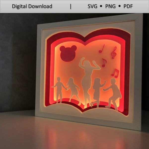 Dance teacher with students, 3D Paper Cut Light Box Template Files, Shadow Box SVG, 3D Papercut LightBox Svg File DIY, Cricut Svg,Silhouette