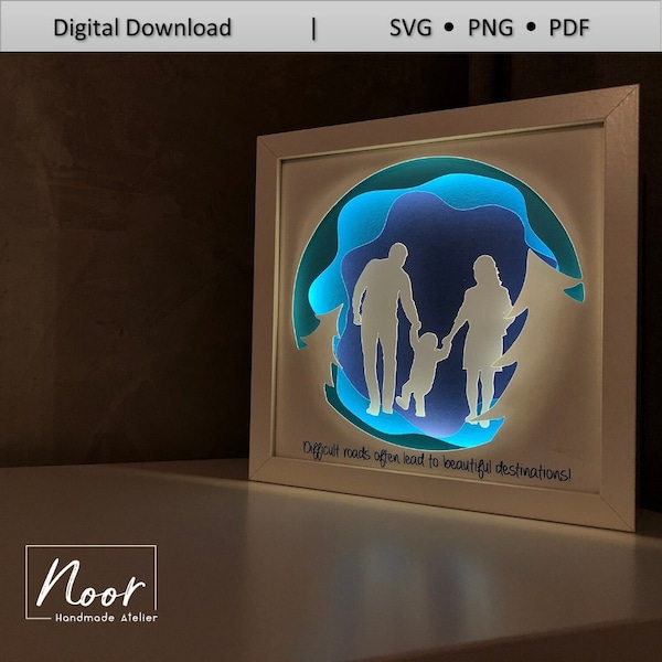 Christmas family with boy, 3D Paper Cut Light Box Template Files, Shadow Box SVG, 3D Papercut LightBox Svg File DIY, Cricut Svg, Silhouette