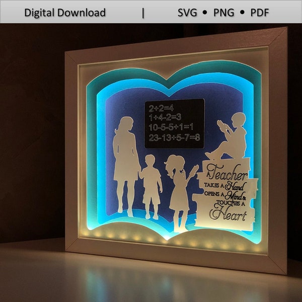 Teacher gift/ Teacher with students, 3D Paper Cut Light Box Template Files, Shadow Box SVG, 3D Papercut LightBox File DIY, Cricut,Silhouette