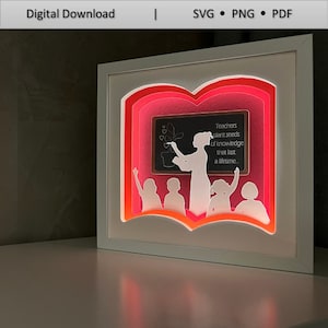 Regalo del maestro, Maestro y estudiantes, Archivos de plantilla de caja de luz de corte de papel 3D, Caja de sombra SVG, Archivo Svg de caja de luz de corte de papel 3D, Cricut, Silueta