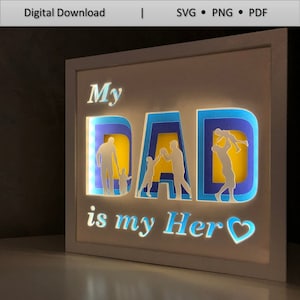Modello di scatola luminosa in carta ritagliata 3D "Dad Hero" (download digitale)