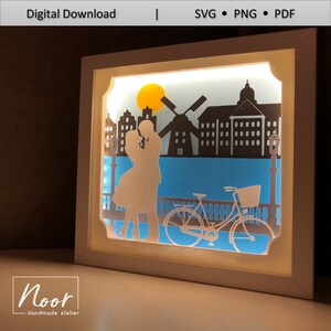 Verliebt in Amsterdam 3D Paper Cut Light Box Template Files, Shadow Box SVG, 3D Papercut LightBox Svg Datei DIY, Cricut Svg, Silhouette Svg