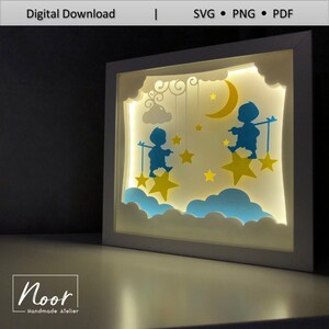 Brothers/Twins on the stars 3D Paper Cut Light Box Template Files, Shadow Box, 3D Papercut LightBox Svg File DIY, Cricut Svg, Silhouette Svg