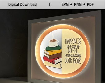 Teacher gift, Book lover, Coffee lover, 3D Paper Cut Light Box Template Files, Shadow Box SVG,Papercut LightBox Svg File, Cricut, Silhouette