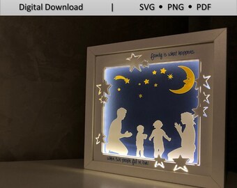Family Paper Cut Light Box Template: 3D Shadow Box SVG (Digital Download)