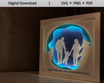 Christmas family with boy, 3D Paper Cut Light Box Template Files, Shadow Box SVG, 3D Papercut LightBox Svg File DIY, Cricut Svg, Silhouette