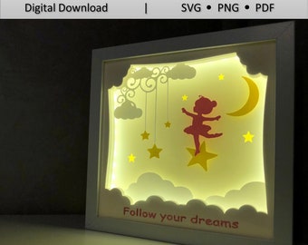 Ballerina Papierschnitt Lichtbox Vorlage: 3D Schattenbox SVG (Digital Download)