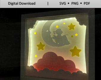 Girl on Moon 3D Paper Cut Light Box Template (Digital Download)