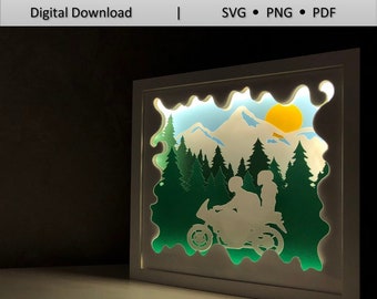 Moto Couple 3D Paper Cut Light Box Template (Digital Download)