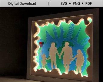 Travel Family Paper Cut Light Box Template: World Landmarks SVG (Digital Download)