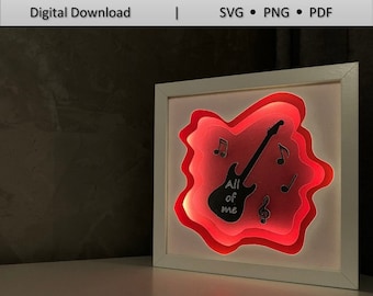 Gitarren-Leuchtbox Template: 3D Papercut Shadow Box (Digitaler Download)