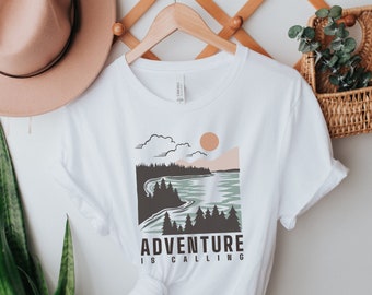 Adventure Is Calling - Short Sleeve Graphic T-Shirt, Adventure Shirt, Travel, Travel Apparel