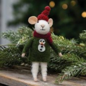 ZJHBONE Wool Felt Christmas Love Mouse Handmade Handing Mice Ornaments for Decorative