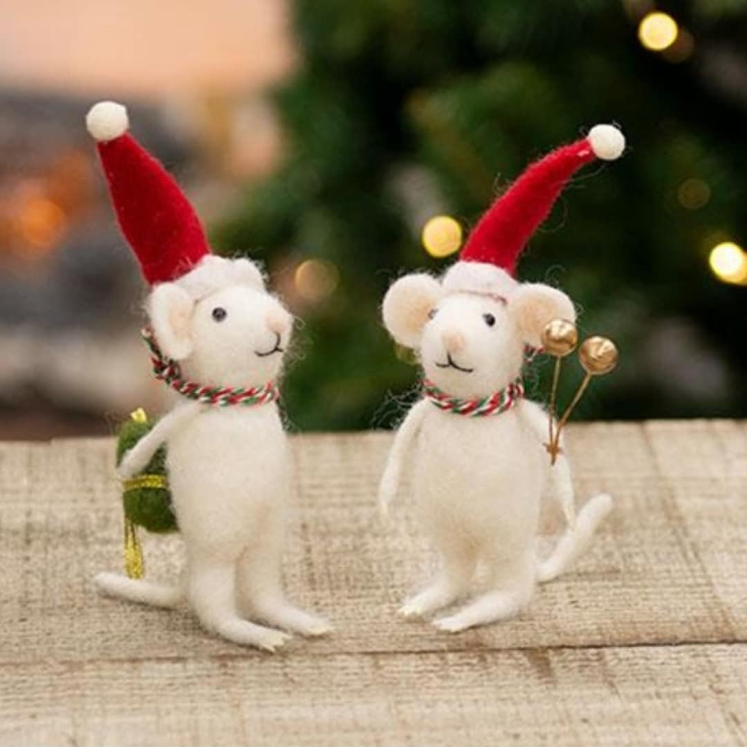 12cm Felt Mice Ornament - Felt and Yarn
