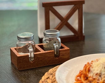 Salt & Pepper Shakers, Farmhouse Salt and Pepper Shakers With Caddy, Farmhouse Kitchen, Vintage Salt and Pepper Shakers