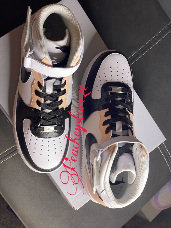 Custom Air Force 1 mid en couleur noir et p che Etsy France