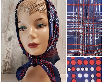 Vintage Pixelated Polka Dot Scarf in Red White and Blue - Etsy