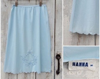 Powder Blue 1970s Embroidered Slip/Skirt.  Small/Medium