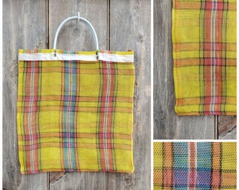 Retro Plaid Market Tote in Sunshine Yellow