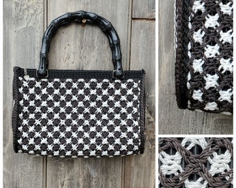 60s Mod Black and White Houndstooth Handbag