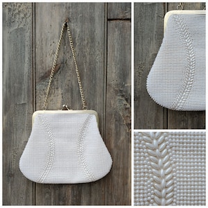 50s White Beaded Baseball Handbag