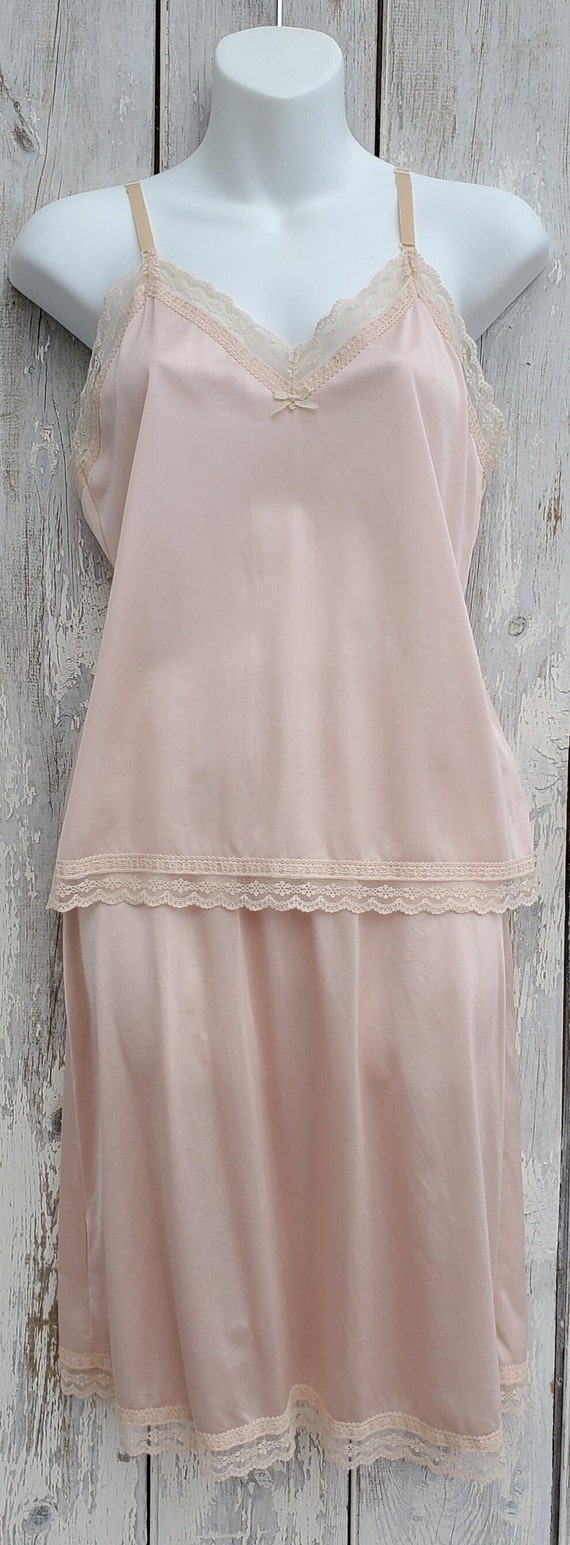 1970s "Ma Cherie" Cami and Slip Set in Peach Drea… - image 9