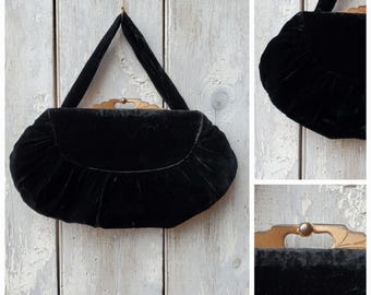 Opulente 1930s/40s Vintage Samttasche in Schwarzer Schönheit