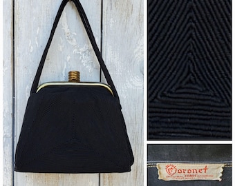 Vintage 1940s Corde Handbag in Smoky Black
