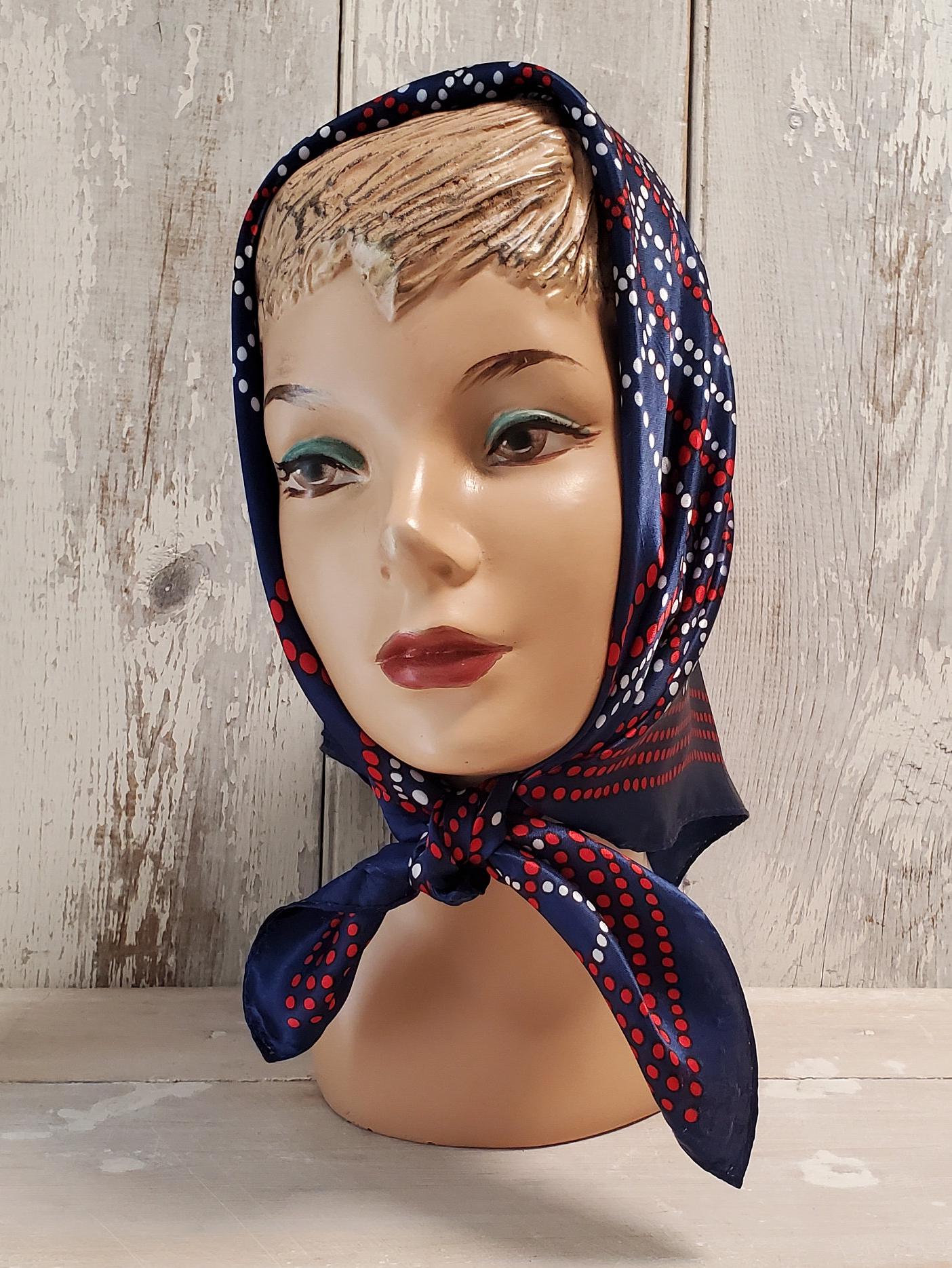 Vintage Pixelated Polka Dot Scarf in Red White and Blue - Etsy