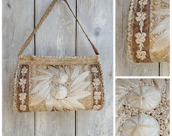 Handtas jaren 60 stro en raffia boho vat