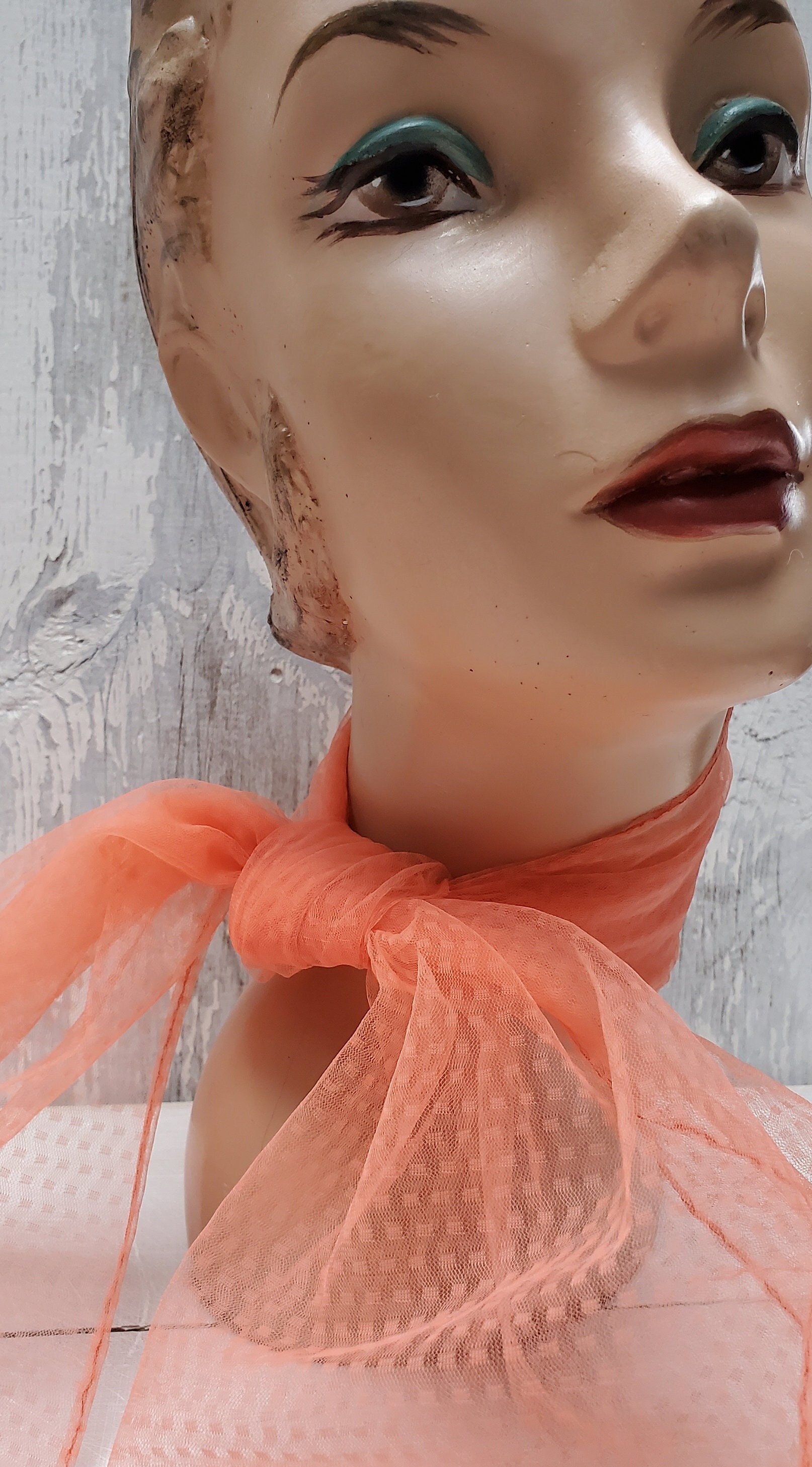 Nilon Scarf Vintage 50s Sheer Textured Nylon Scarf in Cantaloupe - Etsy