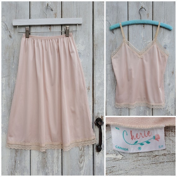 1970s "Ma Cherie" Cami and Slip Set in Peach Drea… - image 1