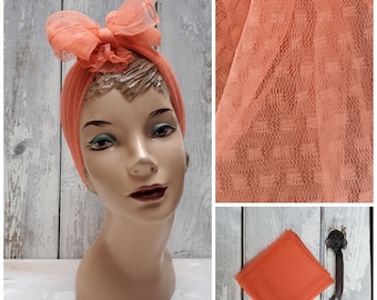 Vintage 50s Sheer Textured Nylon Scarf in Cantaloupe