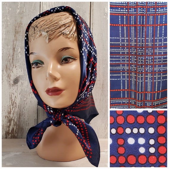 Vintage Pixelated Polka Dot Scarf in Red White and Blue - Etsy