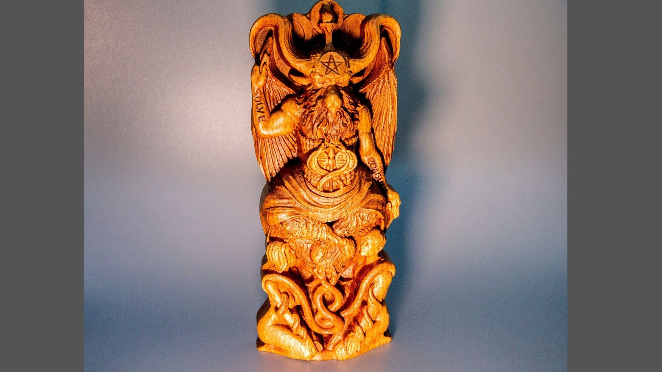 Baphomet Wood Statue Wooden Statuette Ancient Norse God for Etsy