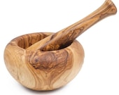 Free Personalized Olive Wood Mortar and Pestle Set 7.87inch(20cm), Mortar Pestle Set, Spice Grinder, Farmhouse Kitchen Decor