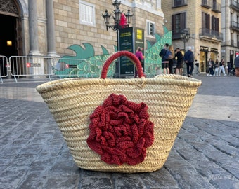 Capazo Tradicional Mediano “FLOR ALÍCIA” con asas cortas