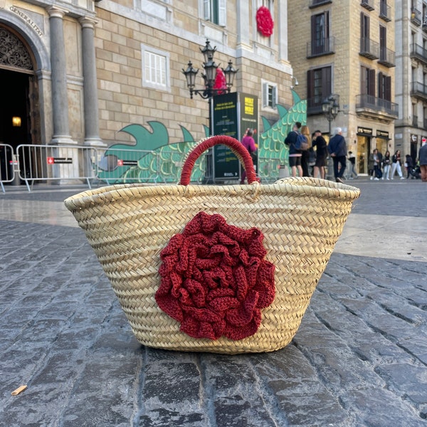 Capazo Tradicional Mediano “FLOR ALÍCIA” con asas cortas