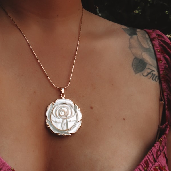 Sophia | mother of pearl rose necklace | statement necklace | whimsical feminine jewelry