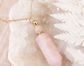 Collier bouteille de potion | quartz rose