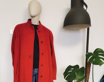 Langer Mantel aus roter Wolle und Alpaka, elegant, luxuriös, 1980er Jahre, Größe M / L