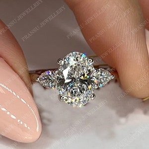 2.0CT Oval Cut Lab Grown Diamond Ring, Three Stone Engagement Ring, Wedding Ring, Oval Diamond Ring, Dainty Ring for Her, Anniversary Gift