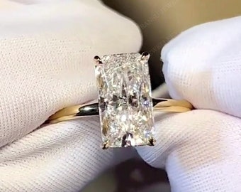 4.5CT Elongated Radiant Cut Moissanite Engagement Ring 14K Solid Gold Wedding Ring Solitaire Engagement Ring Promise Ring Gift For Women