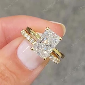 2Ct Radiant Cut Moissanite Engagement Ring Radiant Solitaire Wedding Ring And Matching Band Half Eternity Diamond Wedding Band Promise Ring