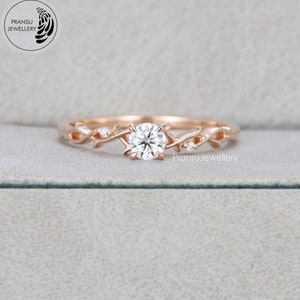 Round cut Moissanite Engagement Ring Unique Rose gold Wedding ring wedding Bridal Anniversary gift Ring promise Ring 14k Solid Gold Ring
